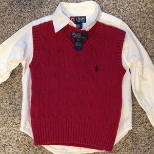 Boys 2T White Button Down with Christmas Red Vest